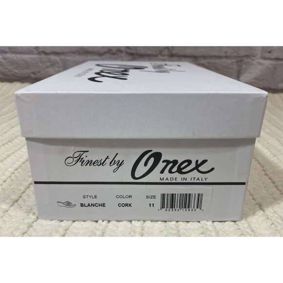 Onex Blanche Linen Stones Cork Wedge Sandals Shoes Made in Italy Womens 11 - Picture 13 of 13